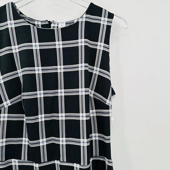 Old Navy Size Medium Tall Gray Plaid Sleeveless Stretch Knit Career A Line Dress - Picture 4 of 10